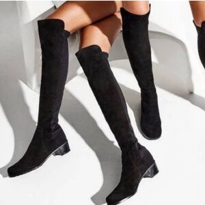 Stuart Weitzman 50/50 Over-The-Knee Suede + Stretch Boot Black Size 6.5M